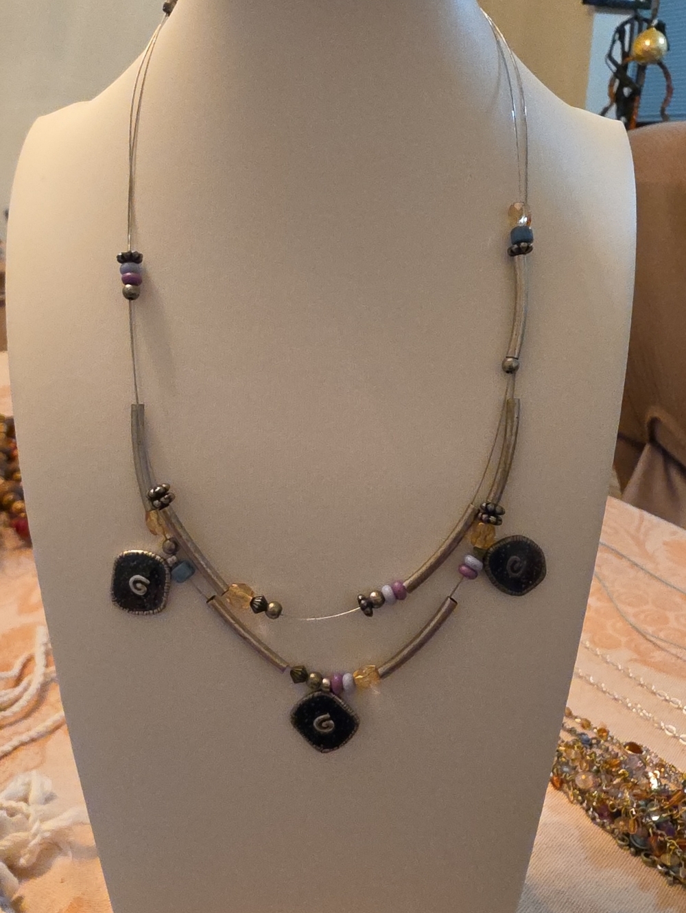 Women’s Multi-Strand Beaded Necklace in Black and Purple